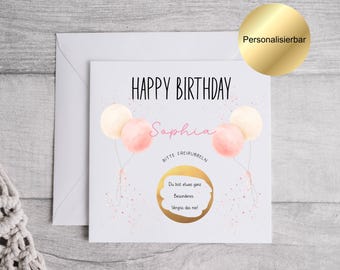Tarjeta de cumpleaños personalizada con pegatina para rascar, tarjeta de cumpleaños con raspado, tarjeta sorpresa con texto personalizado, regalo para tu ser querido