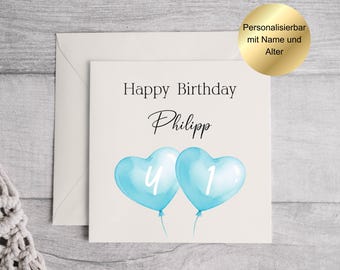 Personalized birthday card with name and age | Birthday card for men | Individual birthday greeting card with envelope