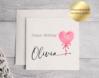 Tarjeta de cumpleaños personalizada con nombre y edad | Tarjeta de cumpleaños para mujer | Tarjeta de felicitación de cumpleaños individual con sobre