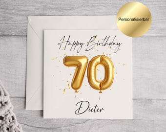Tarjeta de cumpleaños personalizada para 70 años | Tarjeta de felicitación para 70 cumpleaños | Tarjeta de cumpleaños con nombre y sobre