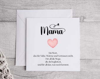 Tarjeta de cumpleaños para mamá con un corazón y un mensaje amoroso – tarjeta de felicitación para el cumpleaños de la madre o el Día de la Madre – tarjeta de regalo para mamá
