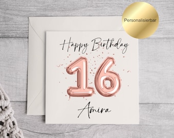Personalized 16th birthday card | Greeting card for 16 years | Birthday card with name & envelope