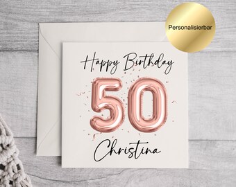 Tarjeta de cumpleaños número 50 personalizada con sobre, tarjeta con mensaje personalizado en el interior, se puede enviar directamente al destinatario, tarjeta de felicitación
