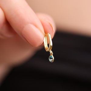 Custom Birthstone Earrings, Family Gemstone Earring for Mom, Gold Birthstone Earrings, Personalized Dainty Silver, Birthstone Hoop Earrings