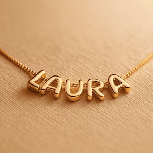 Colgante de letra de globo gruesa, collar con inicial llamativa personalizada, joyería Y2K de moda para adolescentes, dije del alfabeto llamativo, collar con nombre dorado