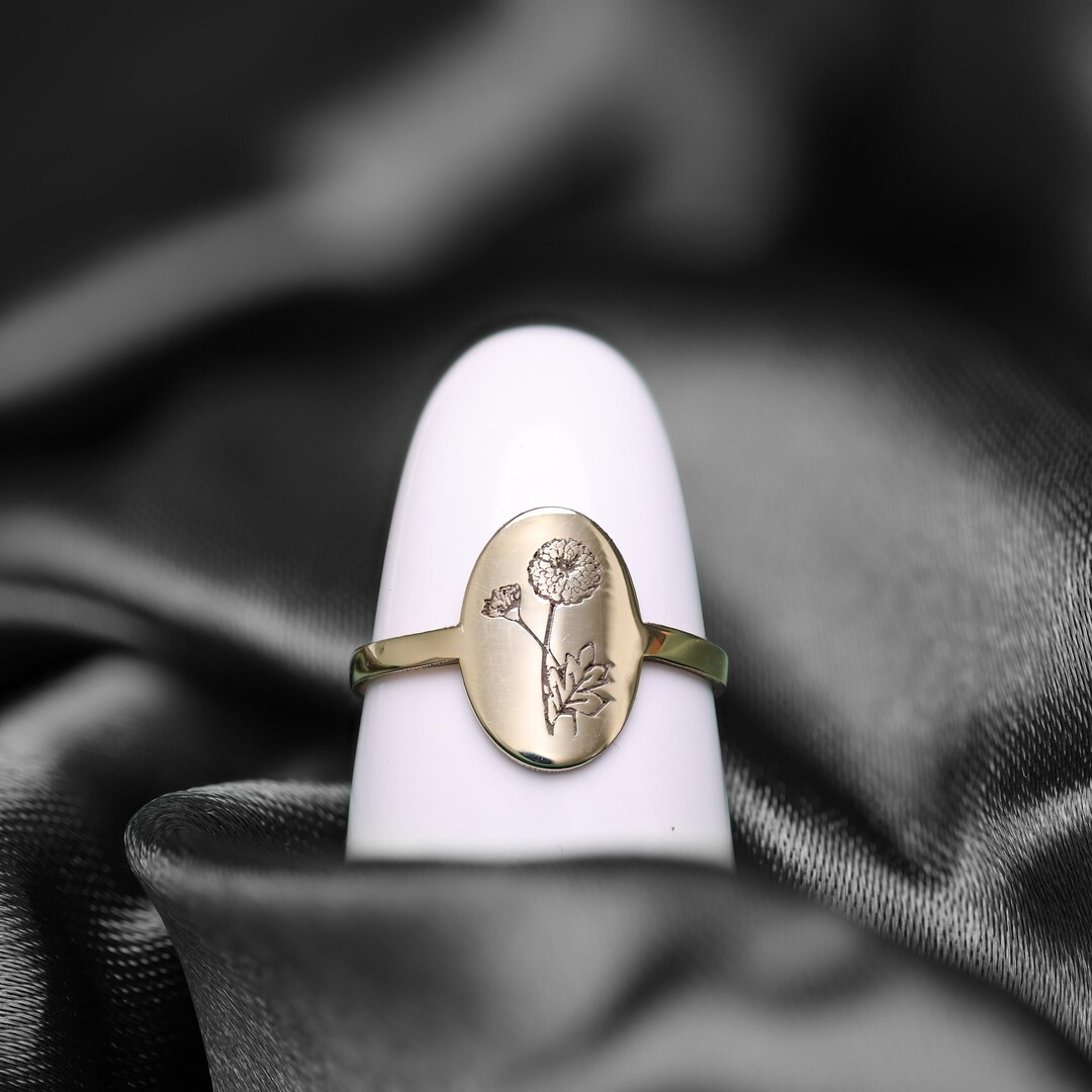 Custom Birth Flower Ring: Sterling Silver Floral Signet Ring - Etsy