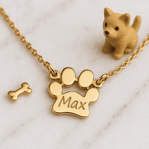Personalisierte Haustier-Tribut-Halskette, Minimalist Tier-Fußabdruck-Anhänger, Gold-Gewohnheit für Hundemutter-Geschenk, zierlicher Katzen-Gedenkschmuck
