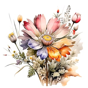 18 Bouquet Clipart PNG | Watercolor Flower Illustrations | Floral Digital Download | Wedding Bouquet PNG | Botanical Clipart for Sublimation