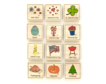 Holiday Magnet Set of 12 -   Calendar Magnets - Magnetic Calendar Magnets - Command Center Magnets