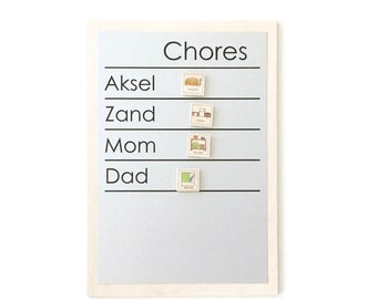 Family Chore Chart l 9x13" personalized family magnetic to do list/chore board with 2-6 names l chore magnets optional l simple font style
