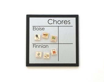 Multiple Names Chore Chart - 9x9" simple font style personalized magnetic to do list/custom chore board with 2-4 names - magnets optional