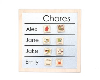 Family Chore Chart - 9x9" simple font style personalized minimalist magnetic to do list/chore board with 2-5 names - magnets optional