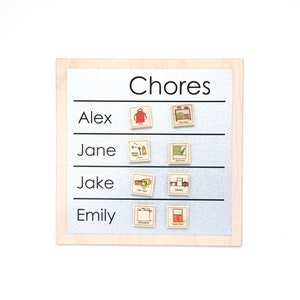 Family Chore Chart - 9x9" simple font style personalized minimalist magnetic to do list/chore board with 2-5 names - magnets optional