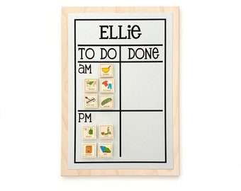 AM/PM Chore Chart - 9x13" playful font style, personalized magnetic to do list/chore board for kids, teens, adults - chore magnets optional