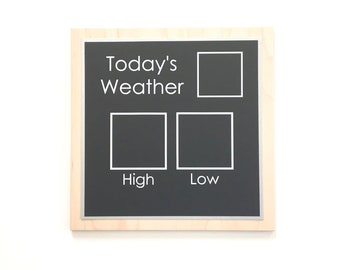 Weather Chart - 9x9" simple font style magnetic weather chalk board for kids to track weather, forecast, temp. - weather magnets optional