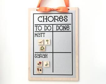 Multiple Name Chore Chart - 13 x 9 Magnet Board - Personalized Chore Board with 2-4 names - Magnetic Chore Chart - With optional Magnets