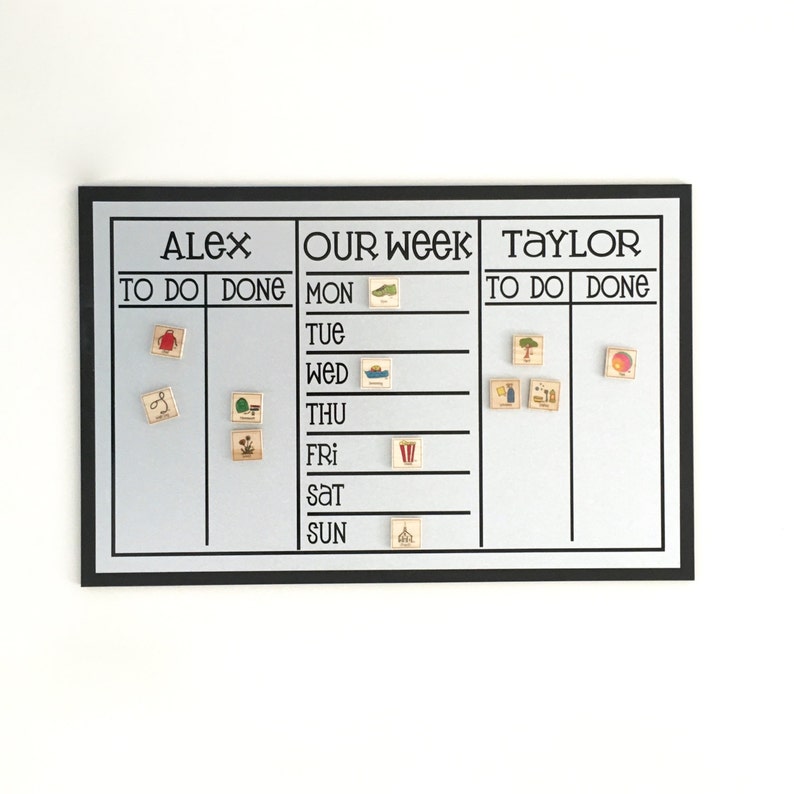 3 Section Chore Chart 20x13 playful font style, personalized magnetic chore board with 2-3 names for kids or adults magnets optional Black