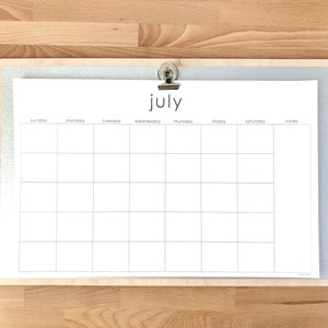 Printable 11x17 Monthly Calendar - Instant Printable - Simple Font ...