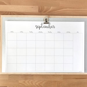 Printable 11x17 Monthly Calendar - Instant Printable - Script Font - Undated - Perpetual, Wall Calendar, Desk Calendar