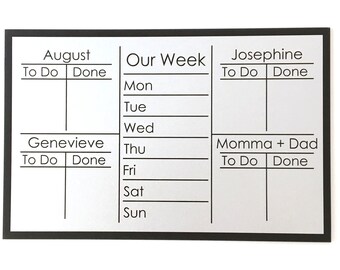 Family To Do Lists/Weekly Calendar Chart l  20x13"custom magnetic chore board l  2-4 names l magnets optional l simple font l  5 sections