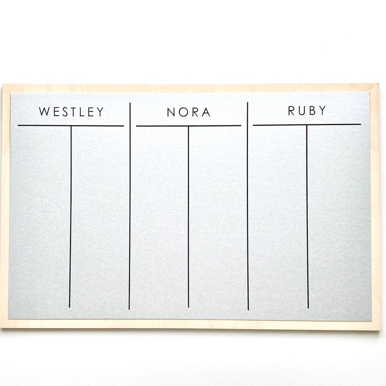 3 Section Chore Chart 20x13 minimalist font style, personalized magnetic chore board with 2-3 names for kids or adults magnets optional image 2