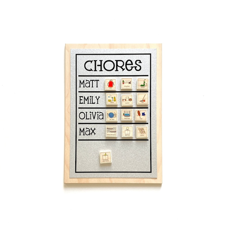 Family Chore Chart 9x13 playful font style, personalized family magnetic to do list/chore board with 2-6 names chore magnets optional image 1