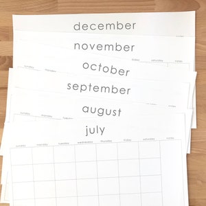 Printable 11x17 Monthly Calendar - Instant Printable - Simple Font ...