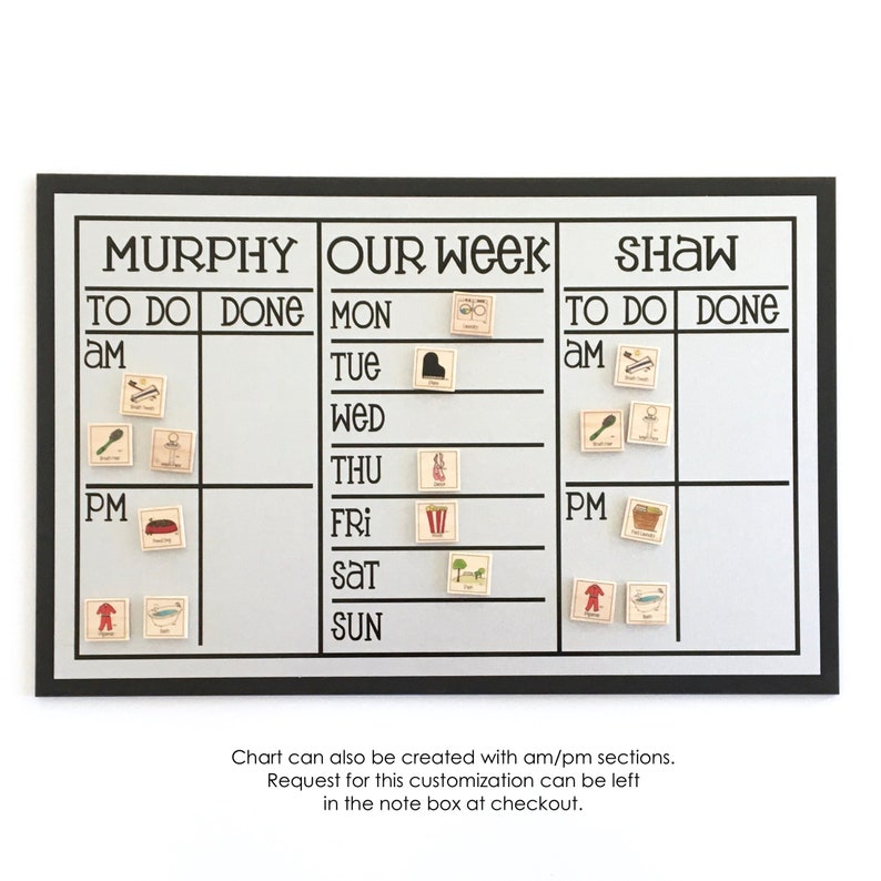 3 Section Chore Chart 20x13 playful font style, personalized magnetic chore board with 2-3 names for kids or adults magnets optional image 8