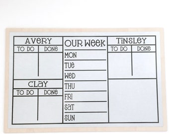 5 Section Chore Chart - 20x13"  playful font style, personalized magnetic to do / chore list with 2, 3 or 4 names - chore magnets optional