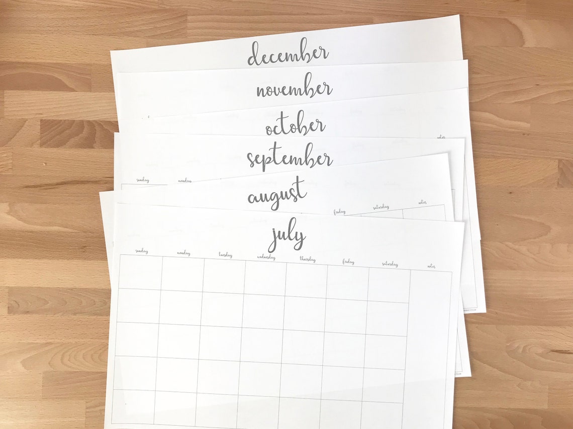 Printable 11x17 Monthly Calendar Instant Printable Script | Etsy