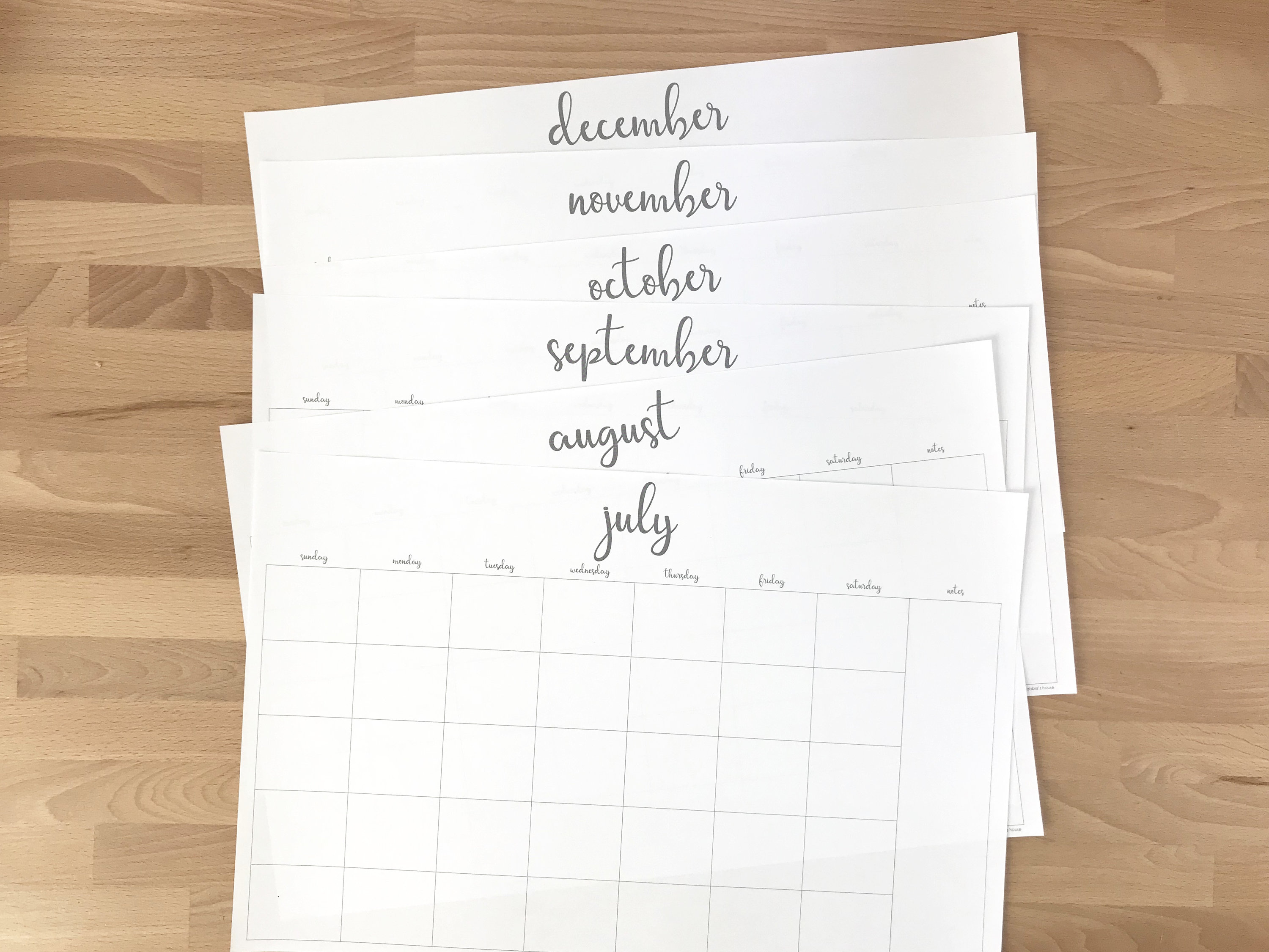 Printable 11x17 Monthly Calendar - Instant Printable - Script Font ...