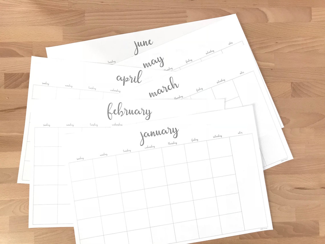 Printable 11x17 Monthly Calendar Instant Printable Script | Etsy