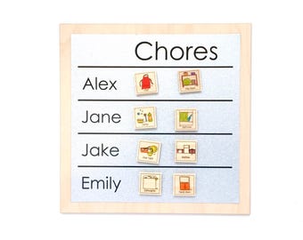 Family Chore Chart l 9x9" personalized minimalist magnetic wood to do list/chore board with 2-5 names l magnets optional l simple font style