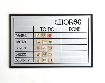 Magnetic Family Chore Chart - 20x13" playful font style, personalized chore board with 2-6 names for kids or adults - chore magnets optional