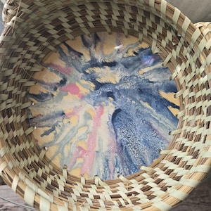 Charleston sweetgrass baskets with pour painting round  pour painting