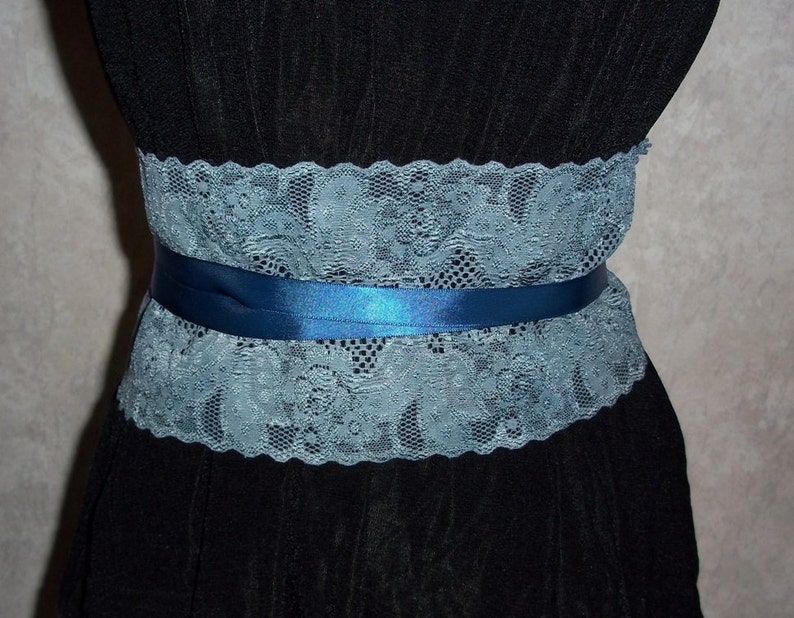Belt Waist Cincher in Stretch Lace 4.5 WIDE Distressed Blue Etsy