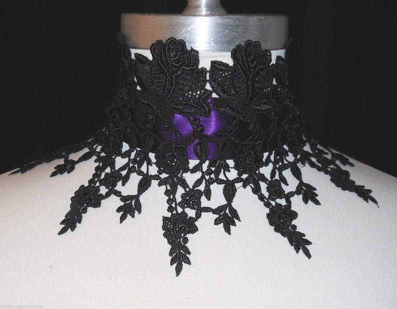 Your Choice BLACK WIDE Choker Collar 6 inch Fabric Venise Lace Victorian Gothic Style Elegant, Romantic, Dark Jewelry for Women Wearable Art image 4