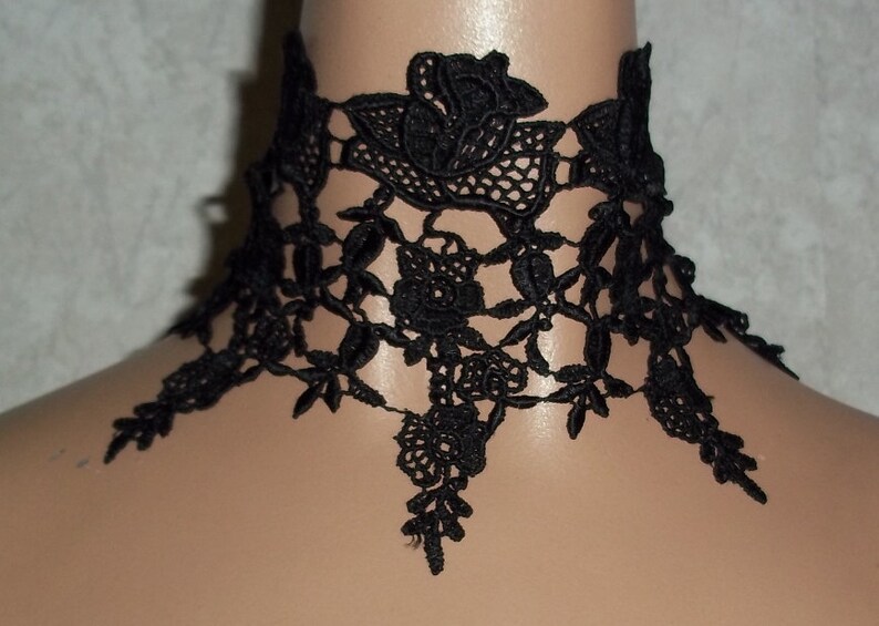 Your Choice BLACK WIDE Choker Collar 6 inch Fabric Venise Lace Victorian Gothic Style Elegant, Romantic, Dark Jewelry for Women Wearable Art image 2