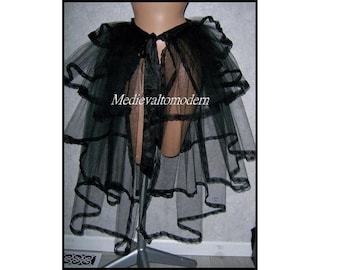 Unique Victorian Black Mesh Bustle Fishtail French Tie on adjustable Size LONG Under skirt Steampunk