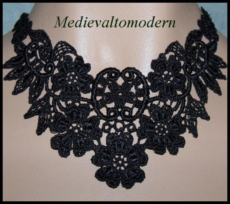 Jet Black Necklace Choker With Flower Venise Lace Victorian Look ...