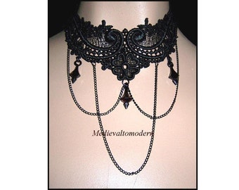 RARE Black Chain Elegant and  intricate Venise Victorian Gothic Choker