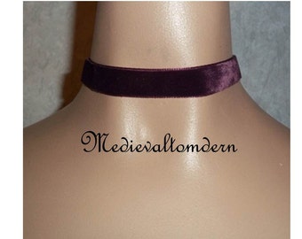 Choker in Your choice of Color Deep Plum Red Black Blue Pink Soft Rich Velvet Necklace by Medievaltomdern