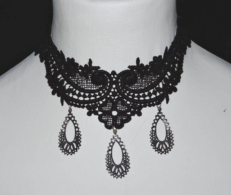Choker Collar BLACK Venise Lace Victorian Style Gothic Design Fabric ...