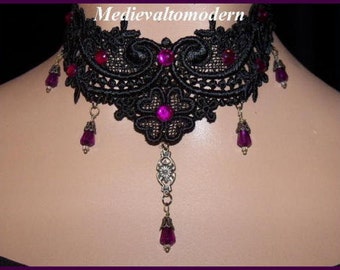 One of a Kind Medievaltomodern's Magenta Plum Teardrop Lace Victorian Style Choker