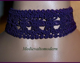 Choker Soft Brocade Purple Crochet Lace Gothic 2" Wide Victorian Gothic Medieval Court Princess Queen Fairby Medievaltomodern