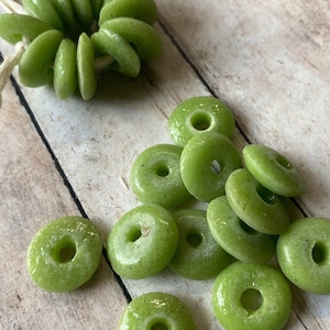 ASHANTI SOFT LIME, Glass Spacers, Choose Quantity Approx 15mm, each bead varies, Handmade Glass spacers from Africa, ships FaSt
