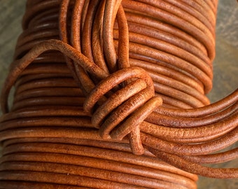 3mm LIGHT BROWN, CLOSEOUT Distressed or Antique Finish 3mm Leather,  2 YDs or More, Natural Dye 3mm Leather Cord, See all SaLE items,