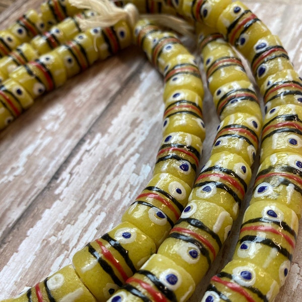 AFRICAN Krobo Bead, Citron African Krobo Beads from Ghana, African powdered glass beads, we have 8 color ways in this style