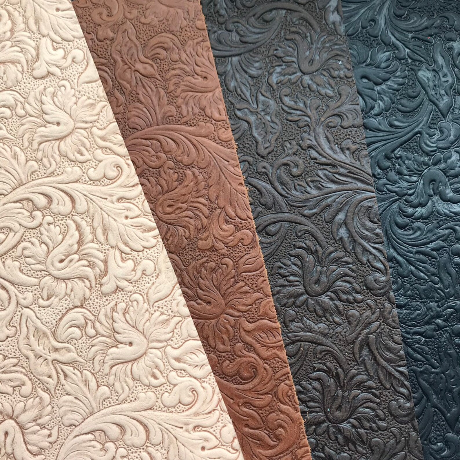 Embossed Leather Sheets Trim Leather with Acanthus pattern Etsy