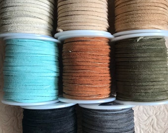 SKINNY Suede By the Yard, 20 Colors for Jewelry, Tassel, and Leather Work, Four Yards or More Suede Lace, Narrow Suede Lace, Soft Suede Cord